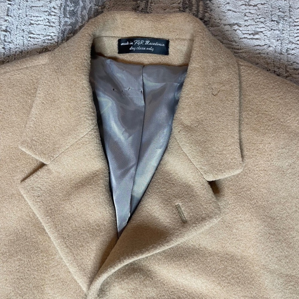 Vintage Lauren Ralph Lauren Coat Mens 100% Italy Camel Hair Long Trench Coat 40R - Picture 10 of 16